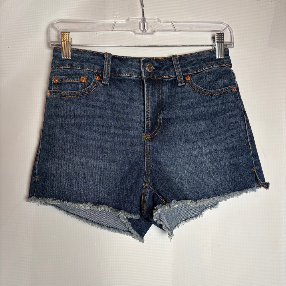 No Boundaries Micro Mini High Rise Dark Wash Raw Hem Denim Jean Shorts Size 00
